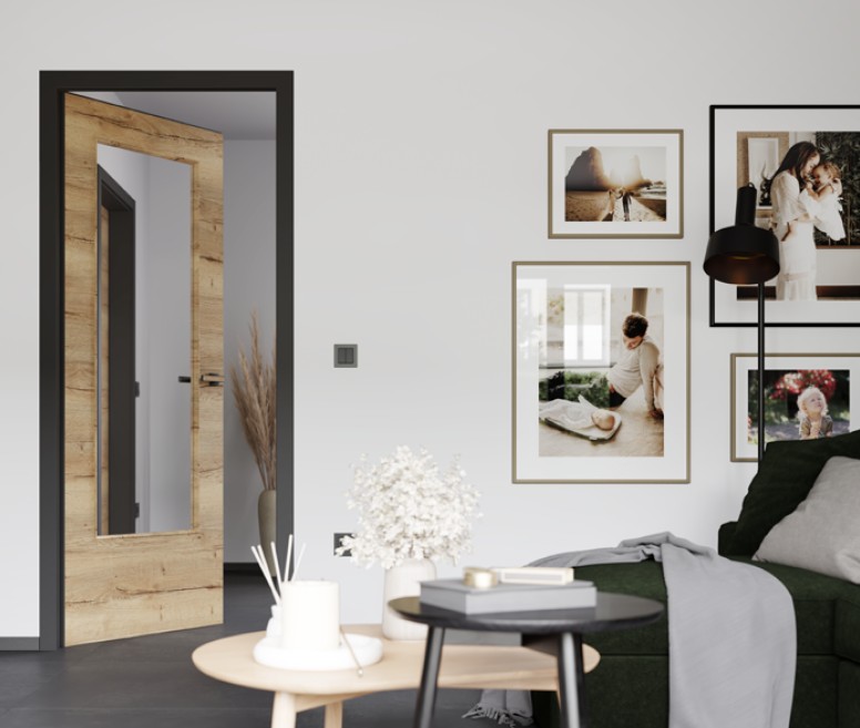 Innentür mit Glas, Holztür, Zimmertür in Holzoptik
