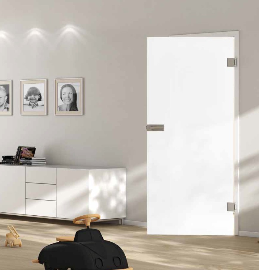 weiße Glastür, Innentür, Sicherheitsglas
