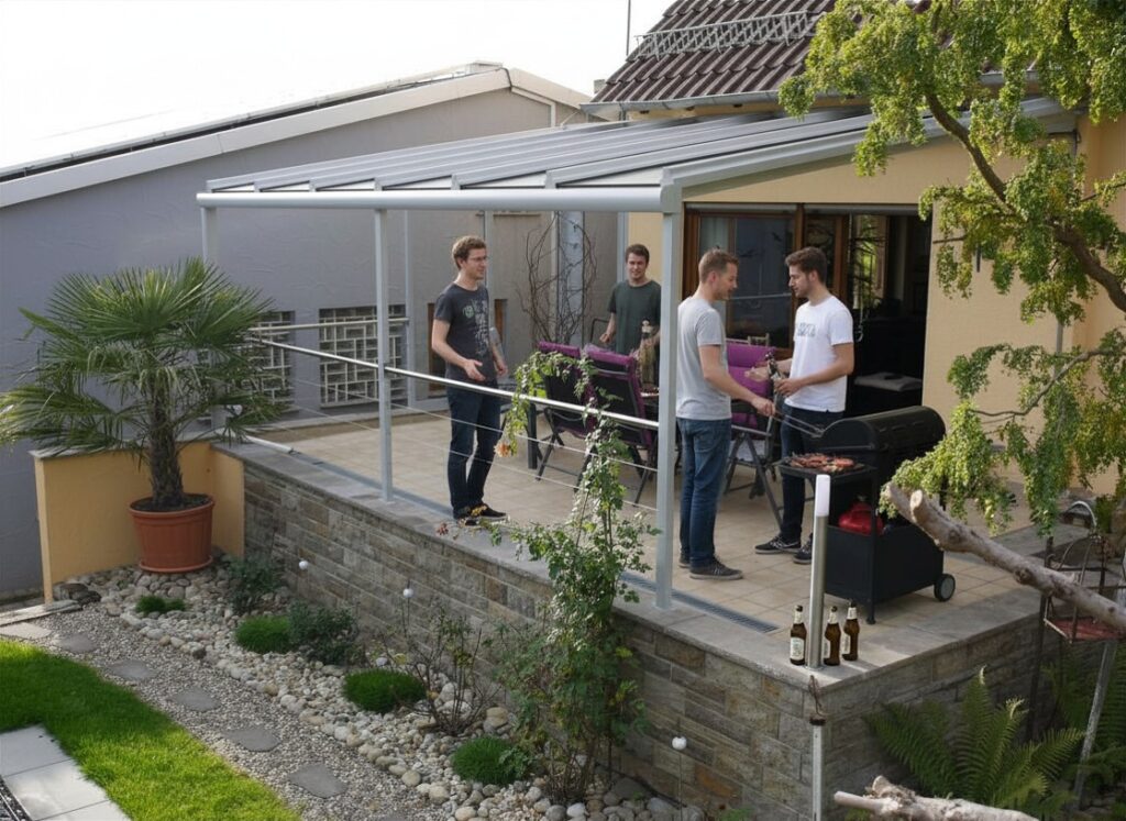 Terrassenüberdachung mit Absturzsicherung